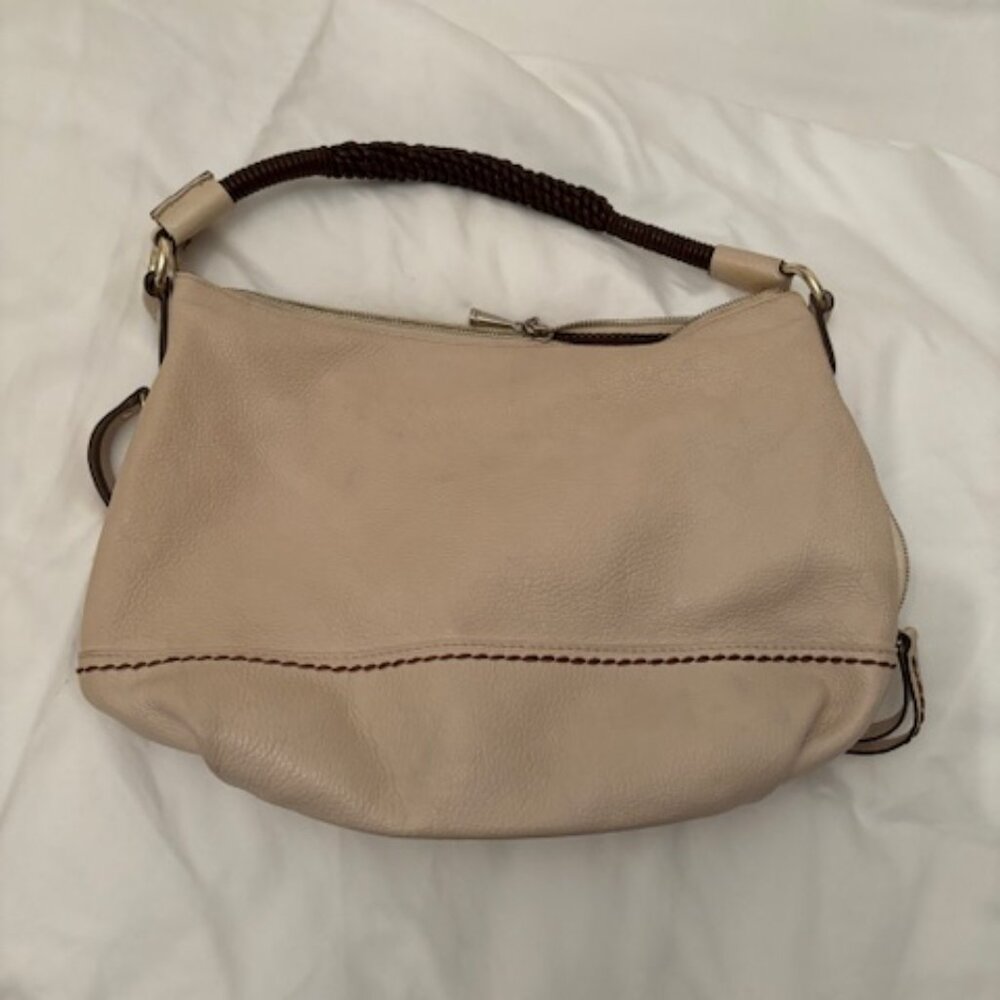 Plinio Visona Hobo Handbag in Excellent condition. Beige with brown accents.